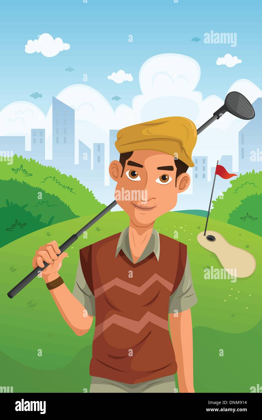 Una illustrazione vettoriale di uomo sano holding golf club Illustrazione Vettoriale