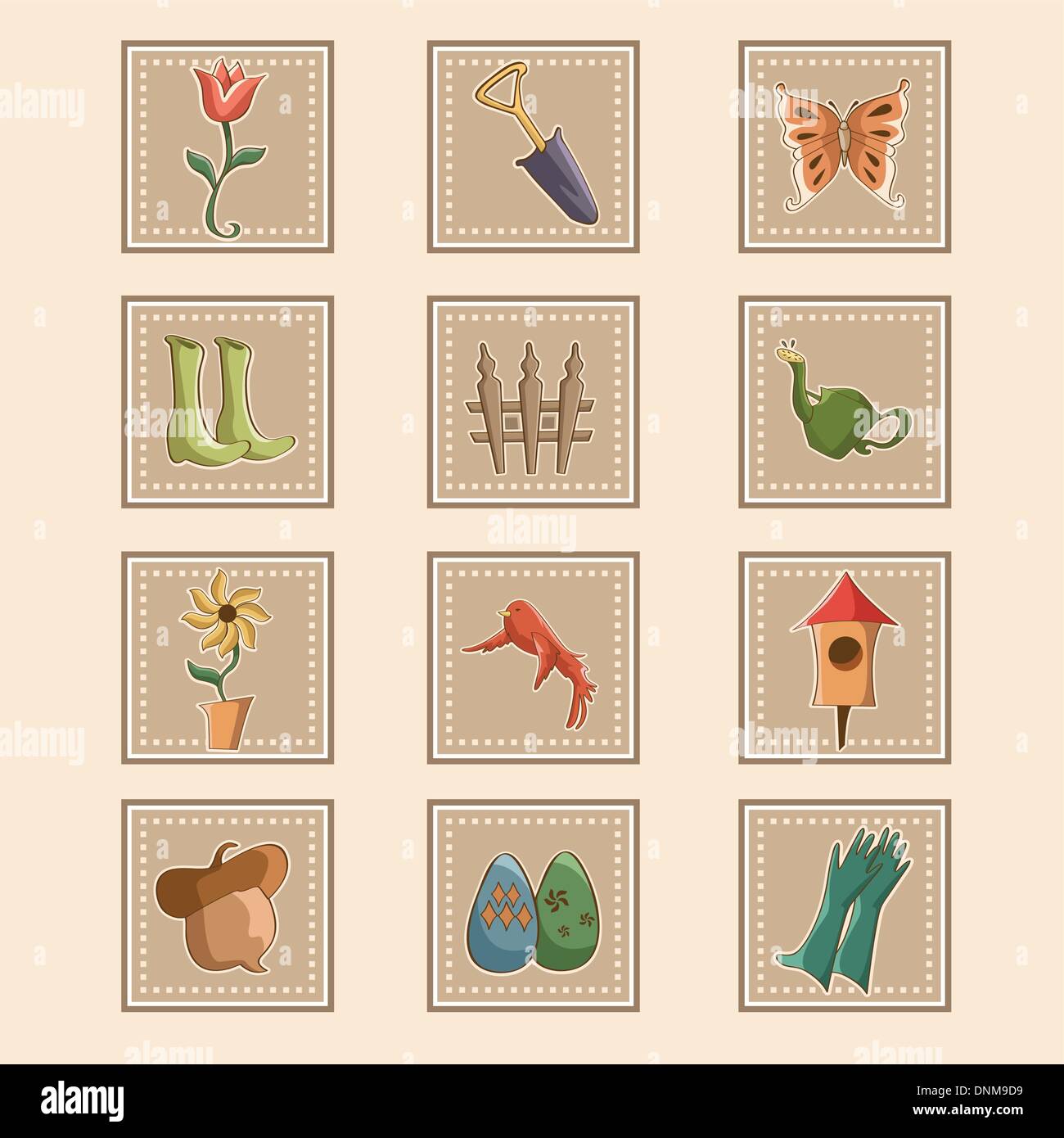 Una illustrazione vettoriale di giardinaggio di primavera icona set Illustrazione Vettoriale