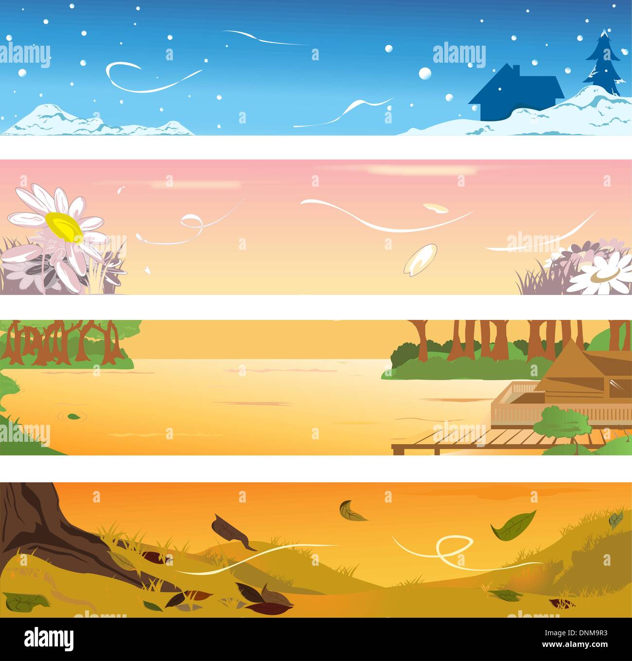 Illustrazioni vettoriali di banner di quattro diverse stagioni Illustrazione Vettoriale