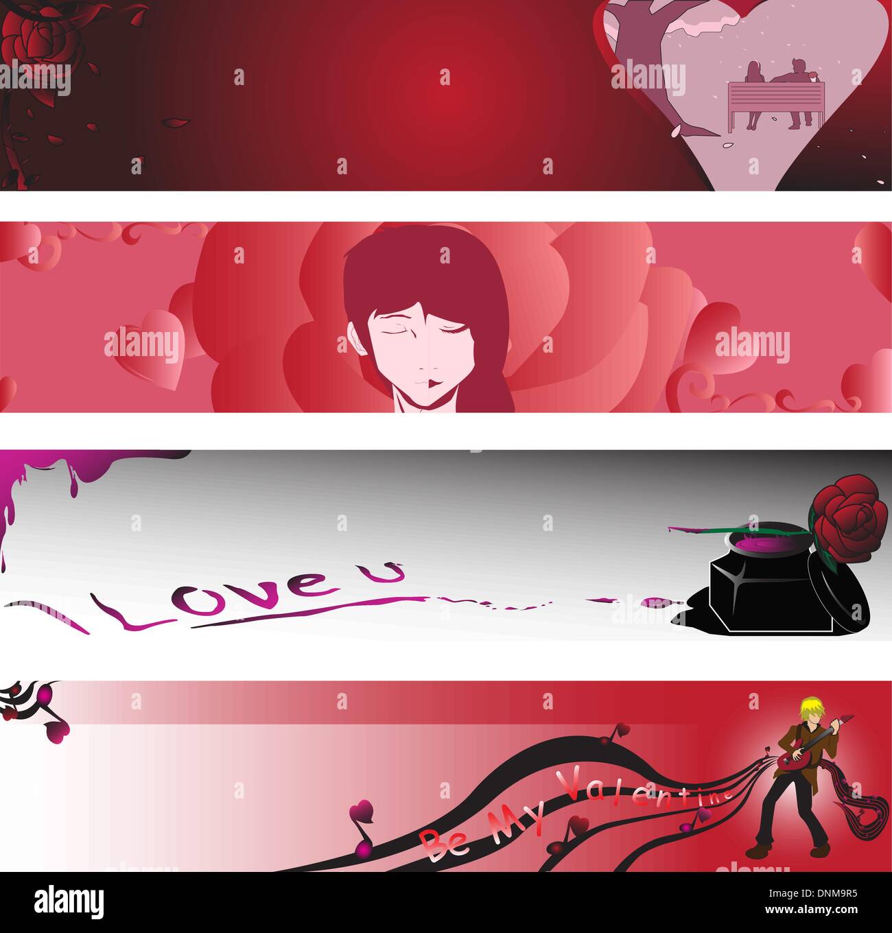 Una illustrazione vettoriale di rosa banner di san valentino Illustrazione Vettoriale