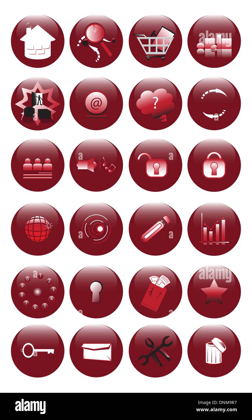 Una illustrazione vettoriale di rosso set di icone per siti web Illustrazione Vettoriale