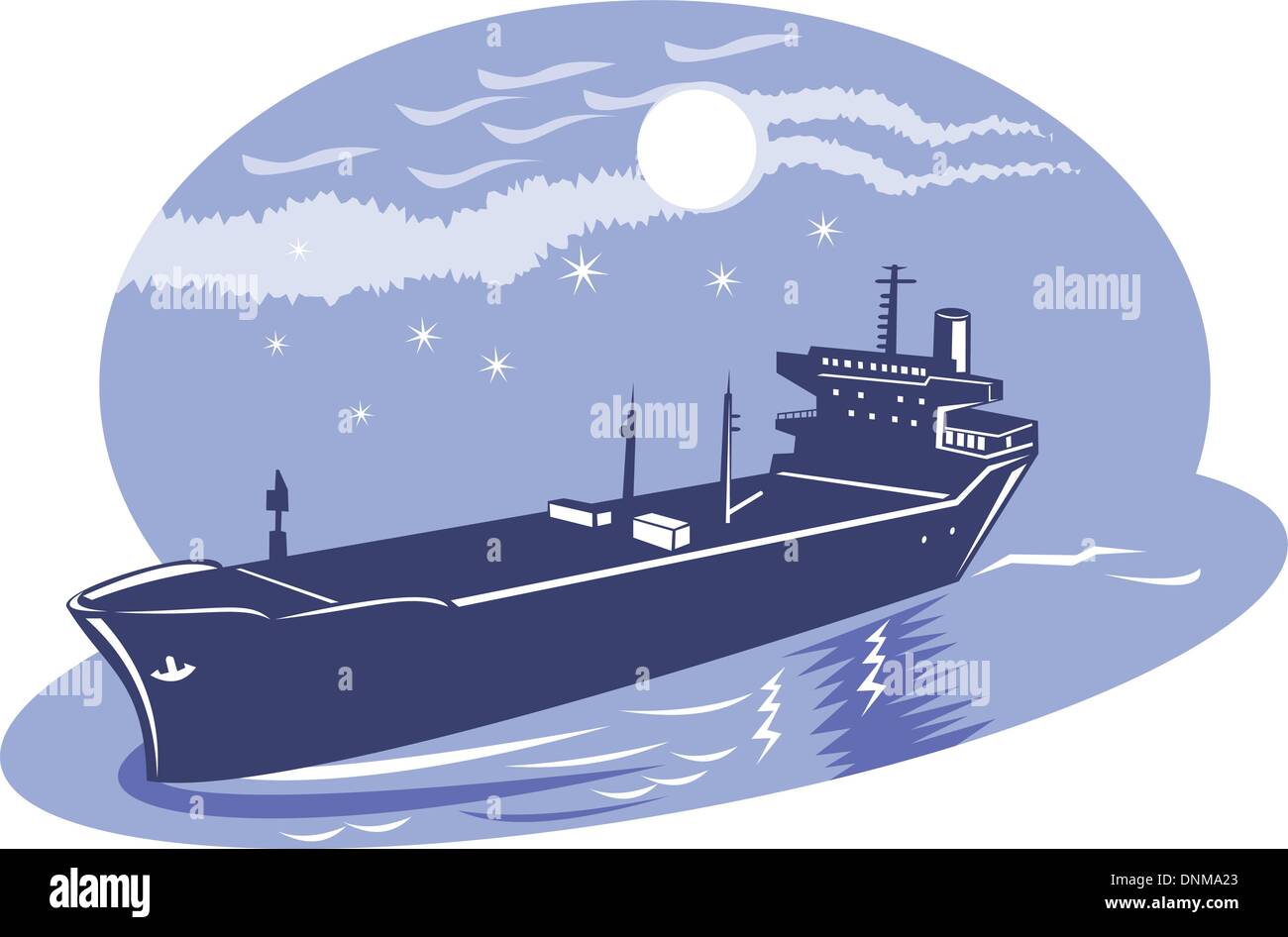 Illustrazione di un contenitore nave da carico fatto in stile retrò Illustrazione Vettoriale