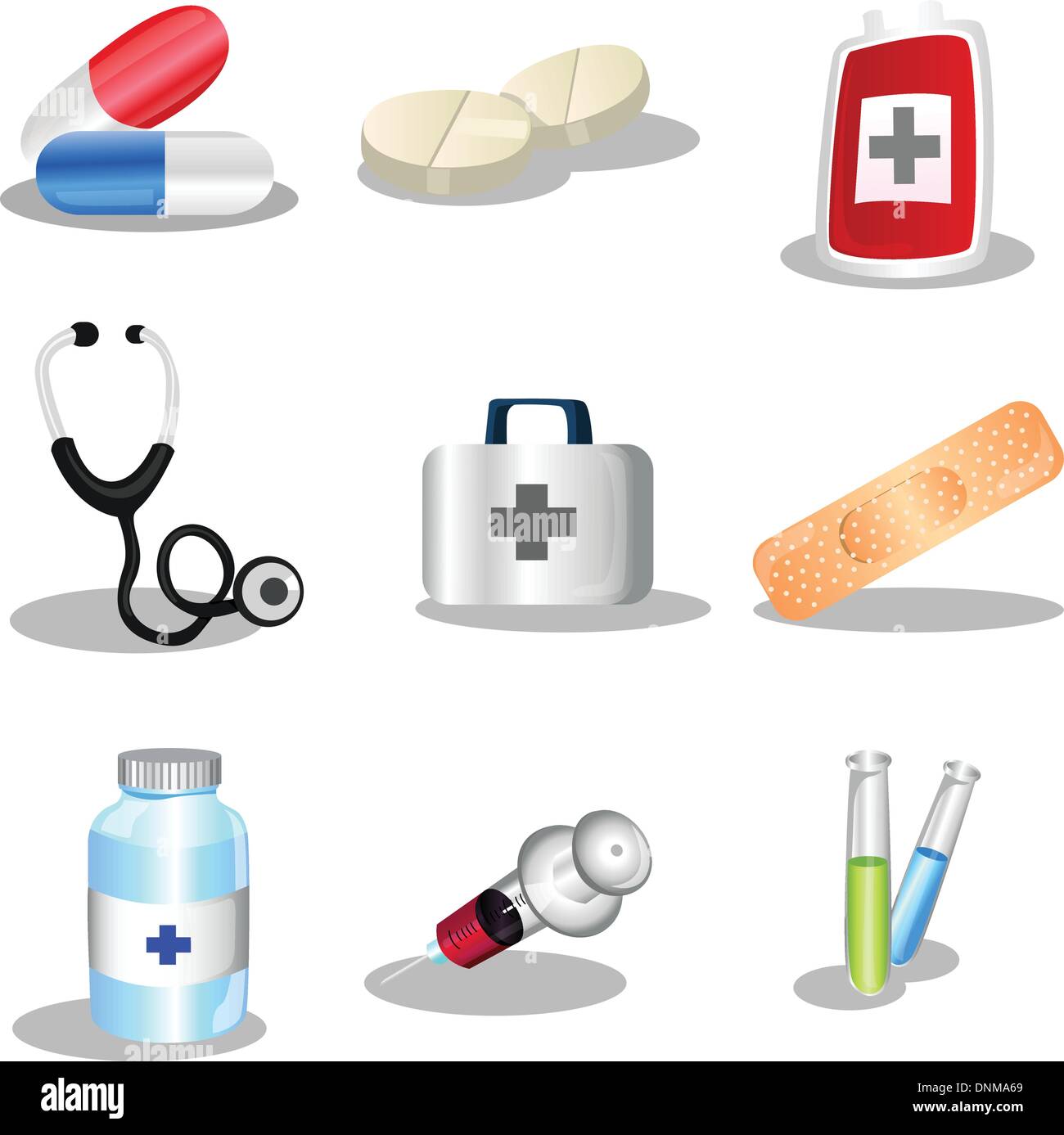 Una illustrazione vettoriale di un set di icone mediche Illustrazione Vettoriale