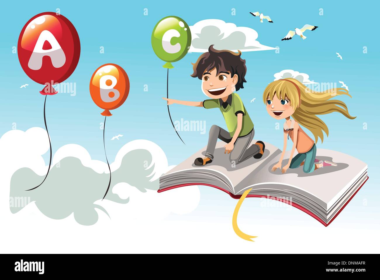 Un vettore illustrazione di due bambini alfabeto di apprendimento Illustrazione Vettoriale