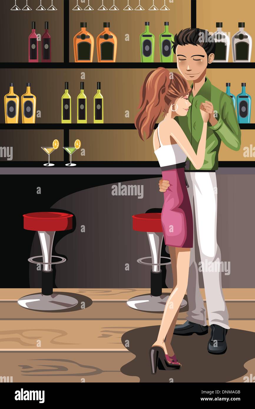 Una illustrazione vettoriale di una coppia danzante in un night club Illustrazione Vettoriale