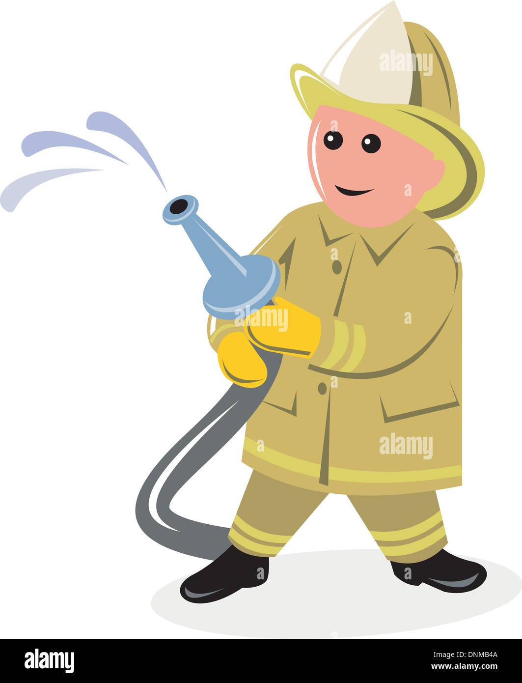 Illustrazione di un vigile del fuoco fire fighter fatto in stile cartoon isolato su bianco tenendo un fuoco tubo acqua Illustrazione Vettoriale