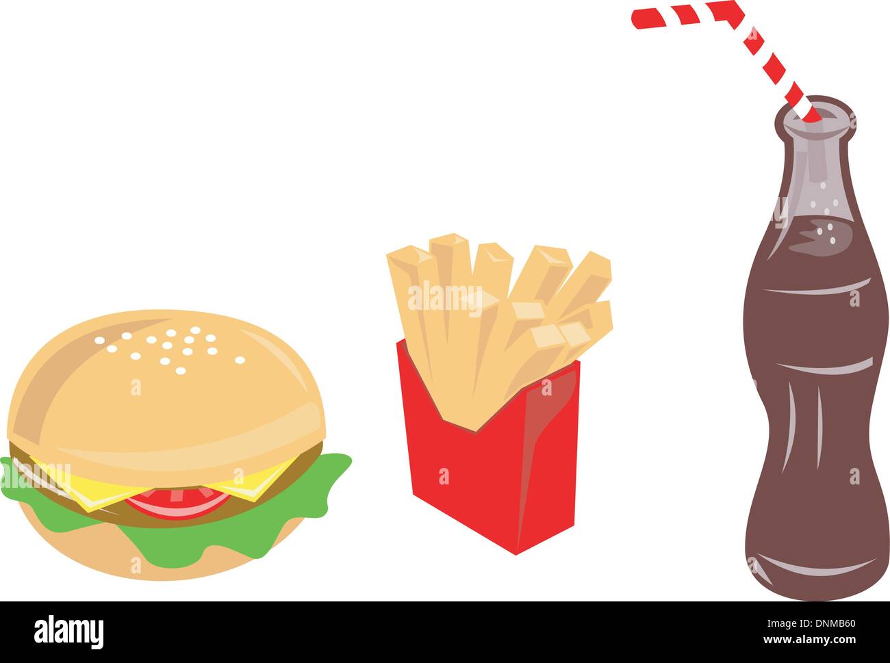 Illustrazione di food Burger fries bere fatto in stile retrò. Illustrazione Vettoriale