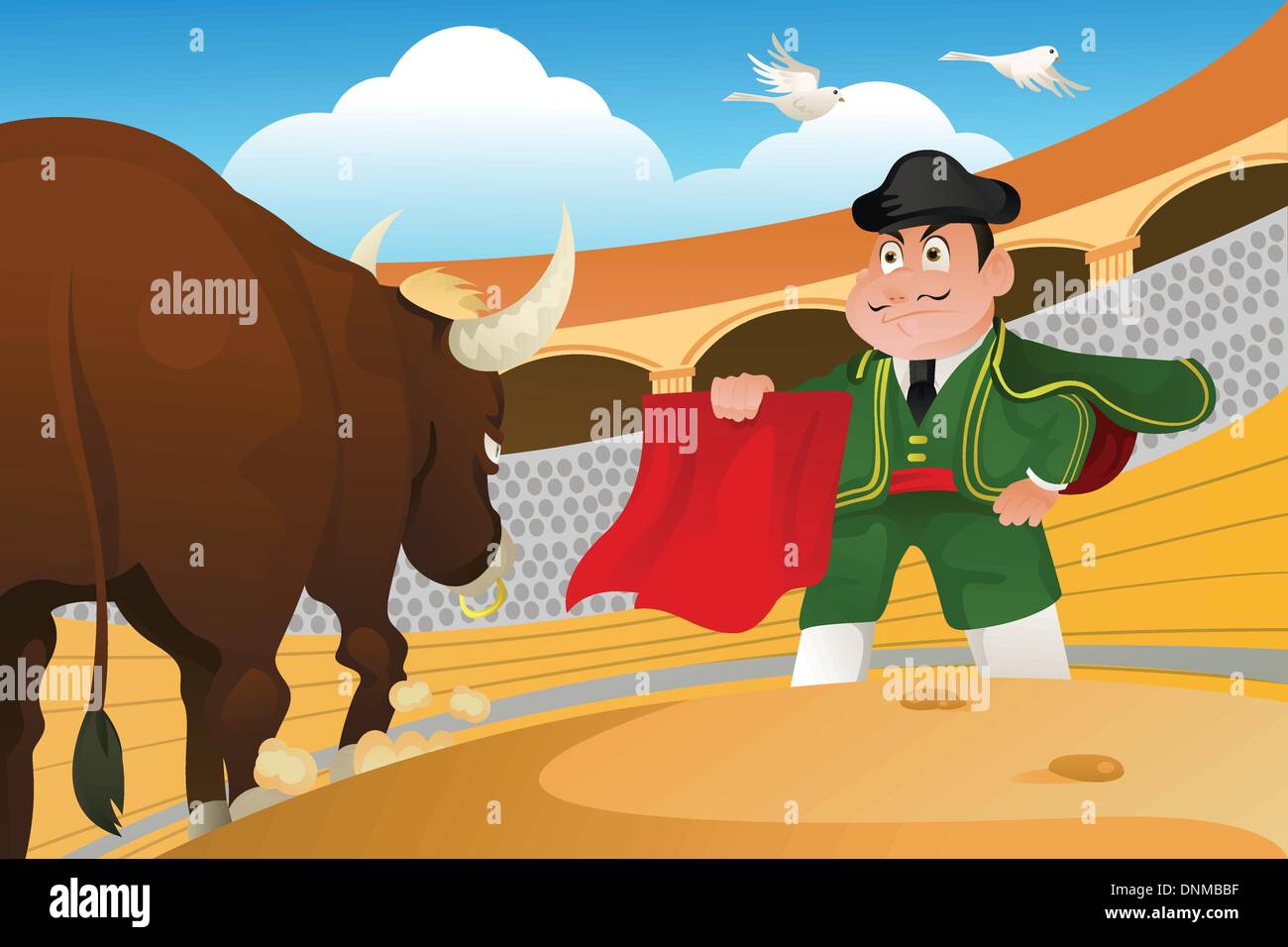 Una illustrazione vettoriale di un matador e un toro Illustrazione Vettoriale