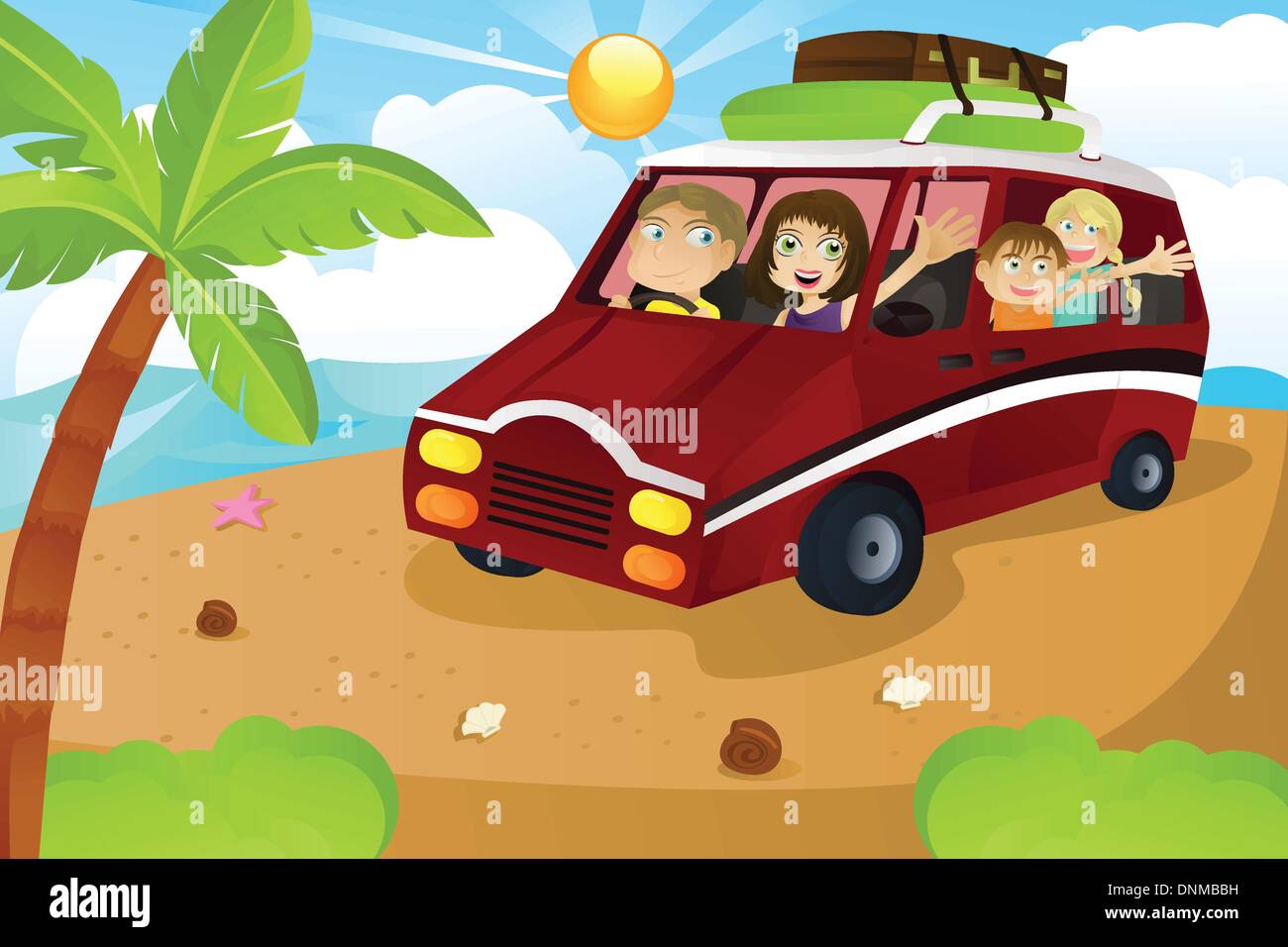 Una Illustrazione Vettoriale Di Una Famiglia A Cavallo Di Un Furgone In Partenza Per Le Vacanze Estive Immagine E Vettoriale Alamy