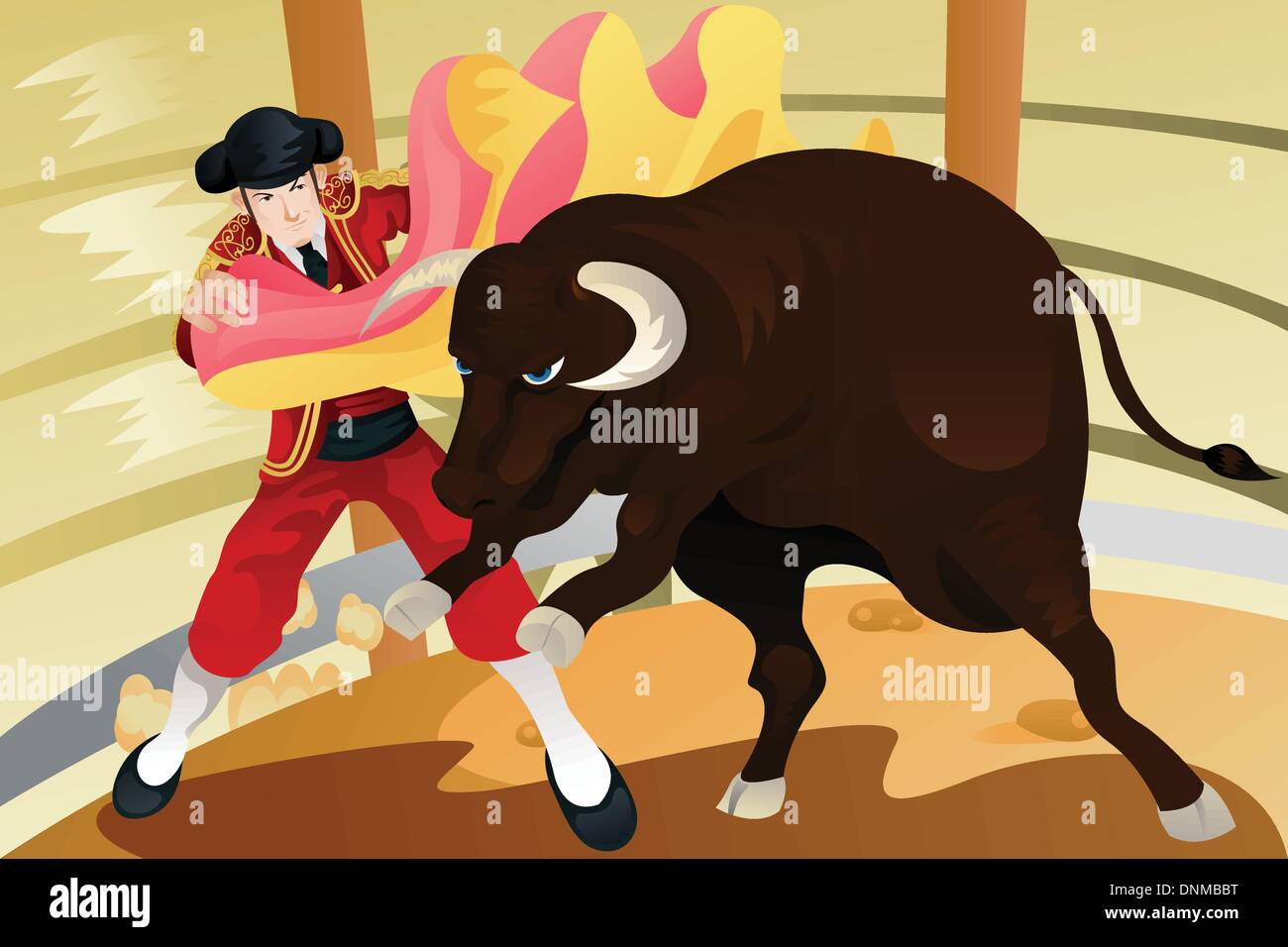 Una illustrazione vettoriale di un matador che combatte contro un toro Illustrazione Vettoriale