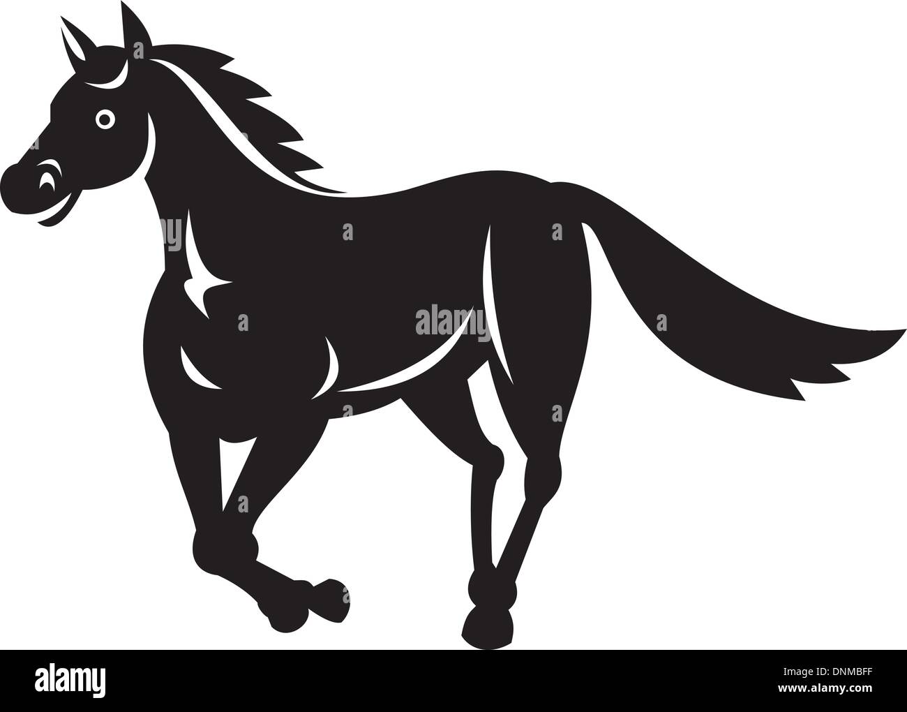 Illustrazione di un cavallo in funzione eseguita in bianco e nero Illustrazione Vettoriale