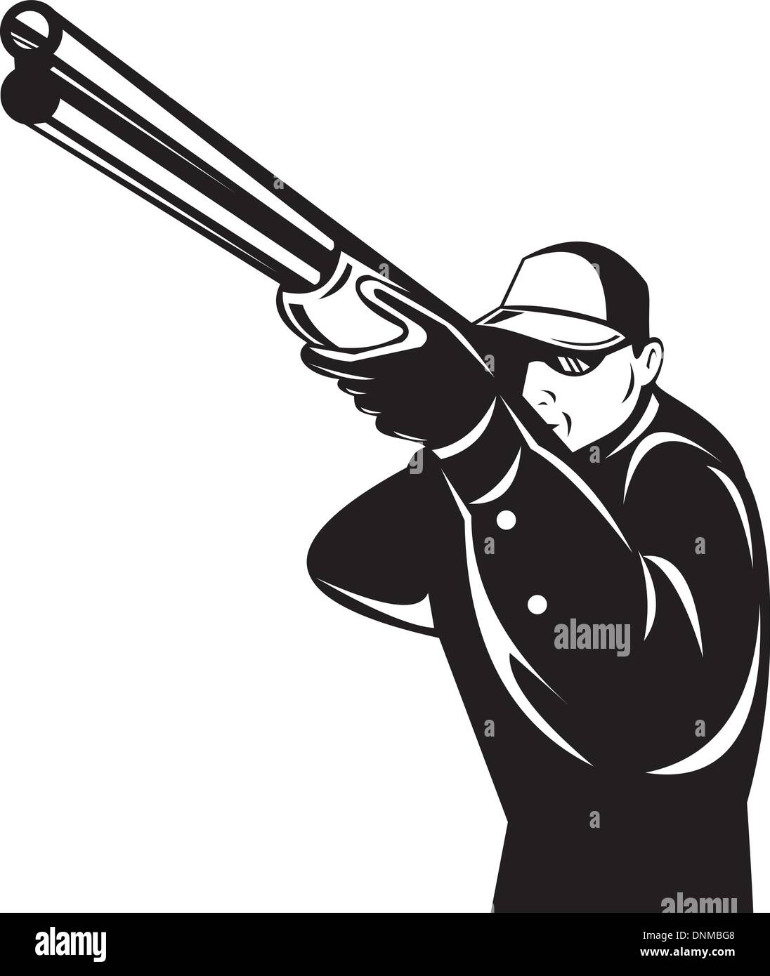 Illustrazione di un cacciatore mirando a fucile pistola fucile fatto in stile retrò su sfondo isolato Illustrazione Vettoriale