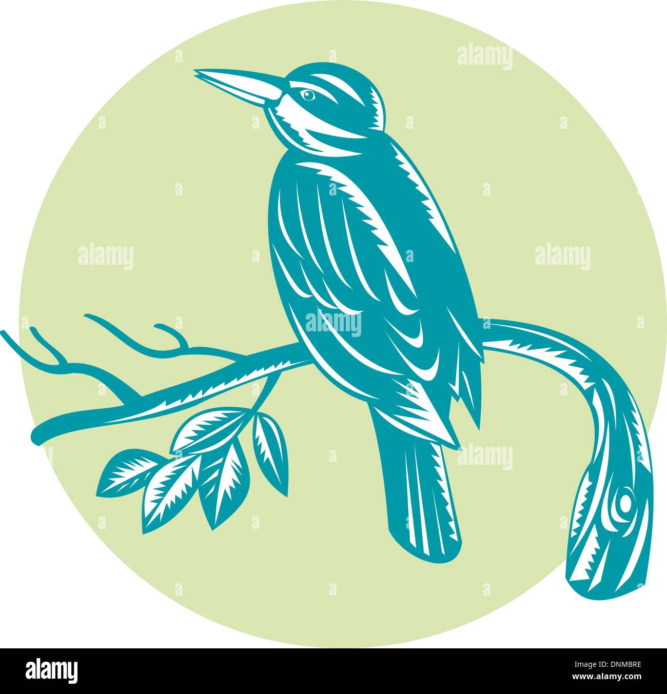 Illustrazione di un kingfisher bird perch sul ramo retrò xilografia stile. Illustrazione Vettoriale