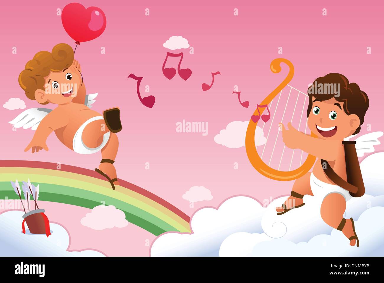 Una illustrazione vettoriale di cupido sfondo di San Valentino Illustrazione Vettoriale