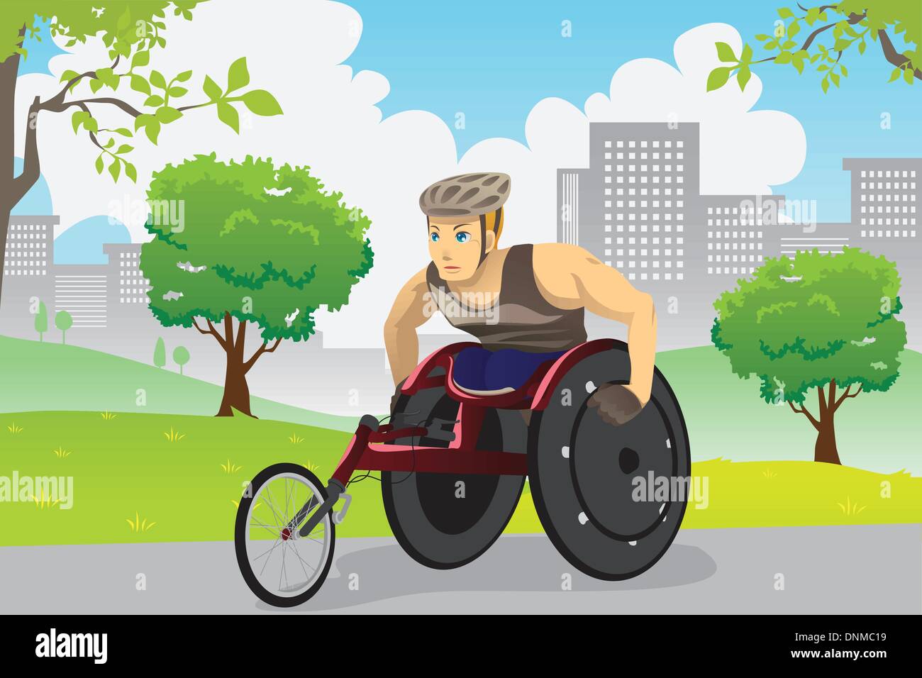 Una illustrazione vettoriale di un atleta in carrozzina outdoor training Illustrazione Vettoriale