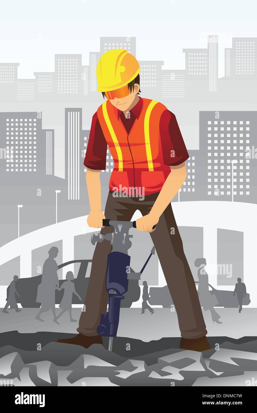 Una illustrazione vettoriale di una strada operaio edile Illustrazione Vettoriale