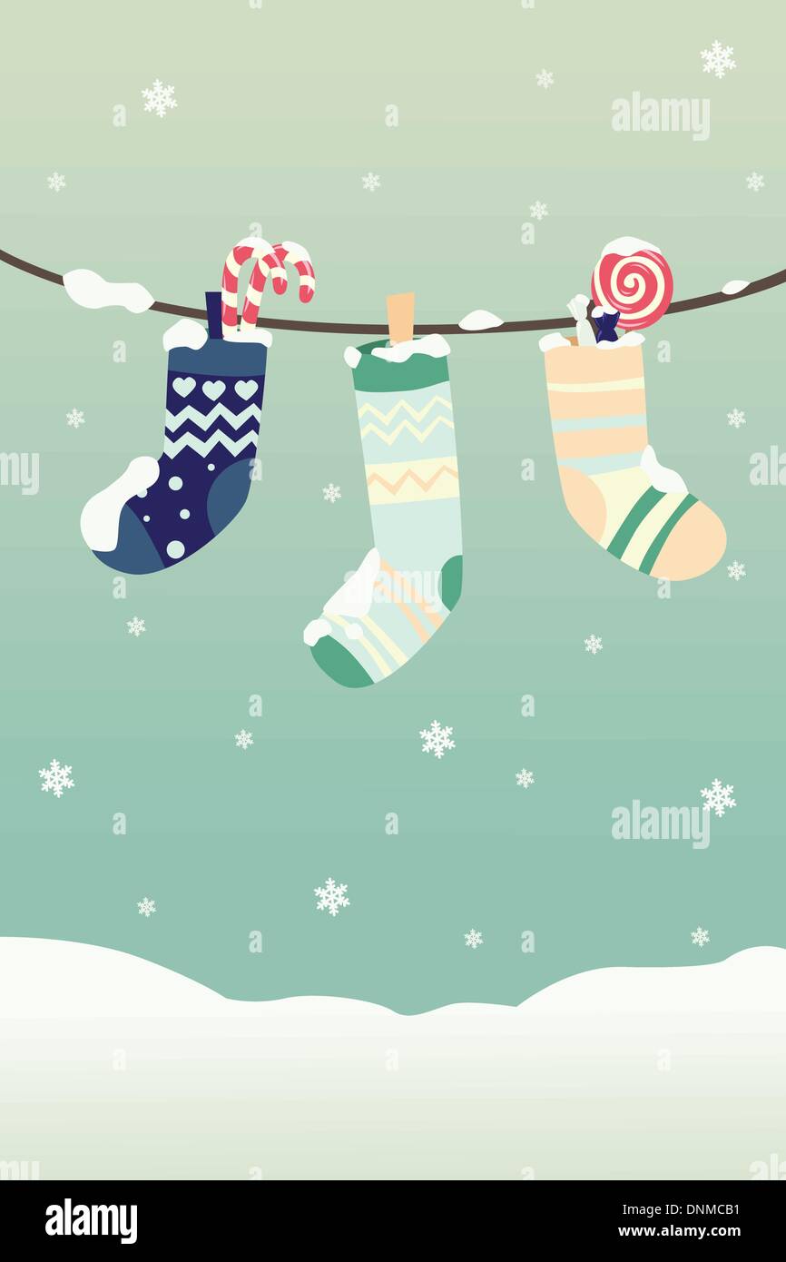 Una illustrazione vettoriale di inverno calze di Natale Illustrazione Vettoriale