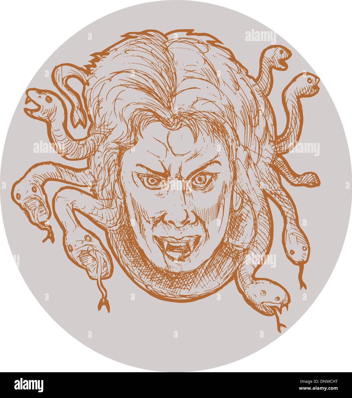 Mano abbozzato illustrazione della gorgone mostro femmina Medusa della  mitologia greca che ha serpenti come capelli Immagine e Vettoriale - Alamy