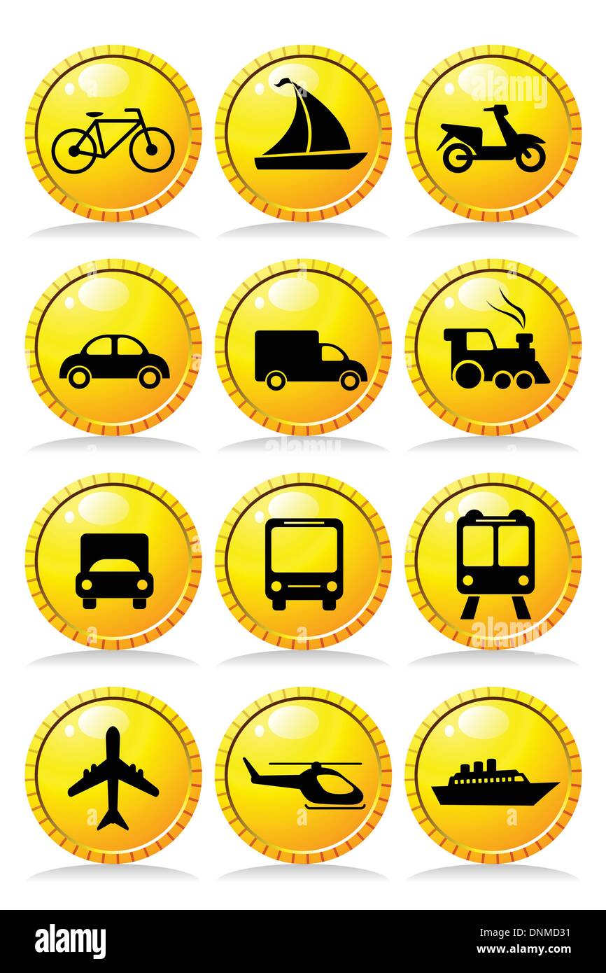 Una illustrazione vettoriale di un set di icone di trasporto Illustrazione Vettoriale