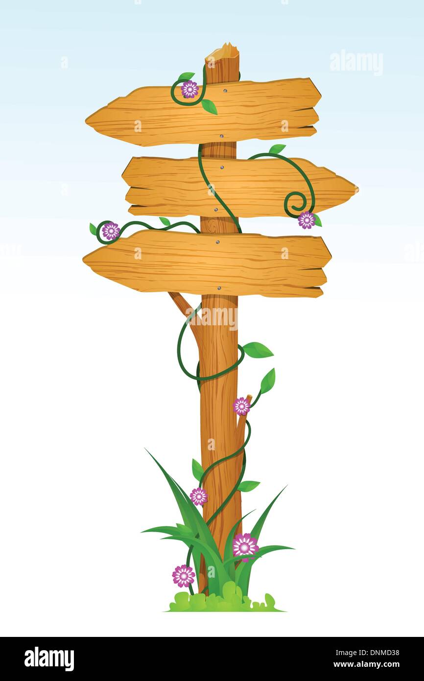 Una illustrazione vettoriale del legno di un segno di direzione Illustrazione Vettoriale