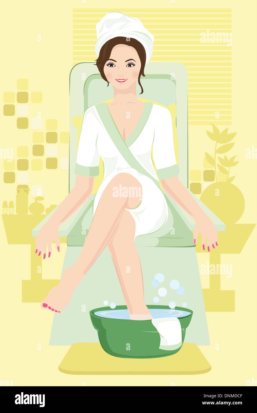 Una illustrazione vettoriale di una donna riceve un trattamento spa Illustrazione Vettoriale