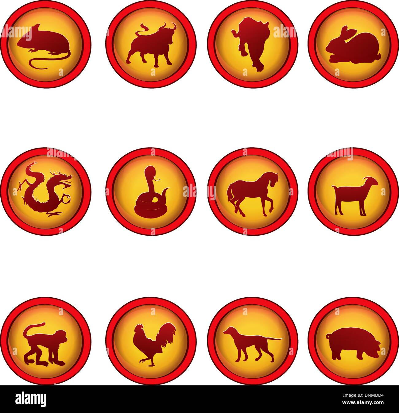 Una illustrazione vettoriale di cinesi segni zodiacali Illustrazione Vettoriale