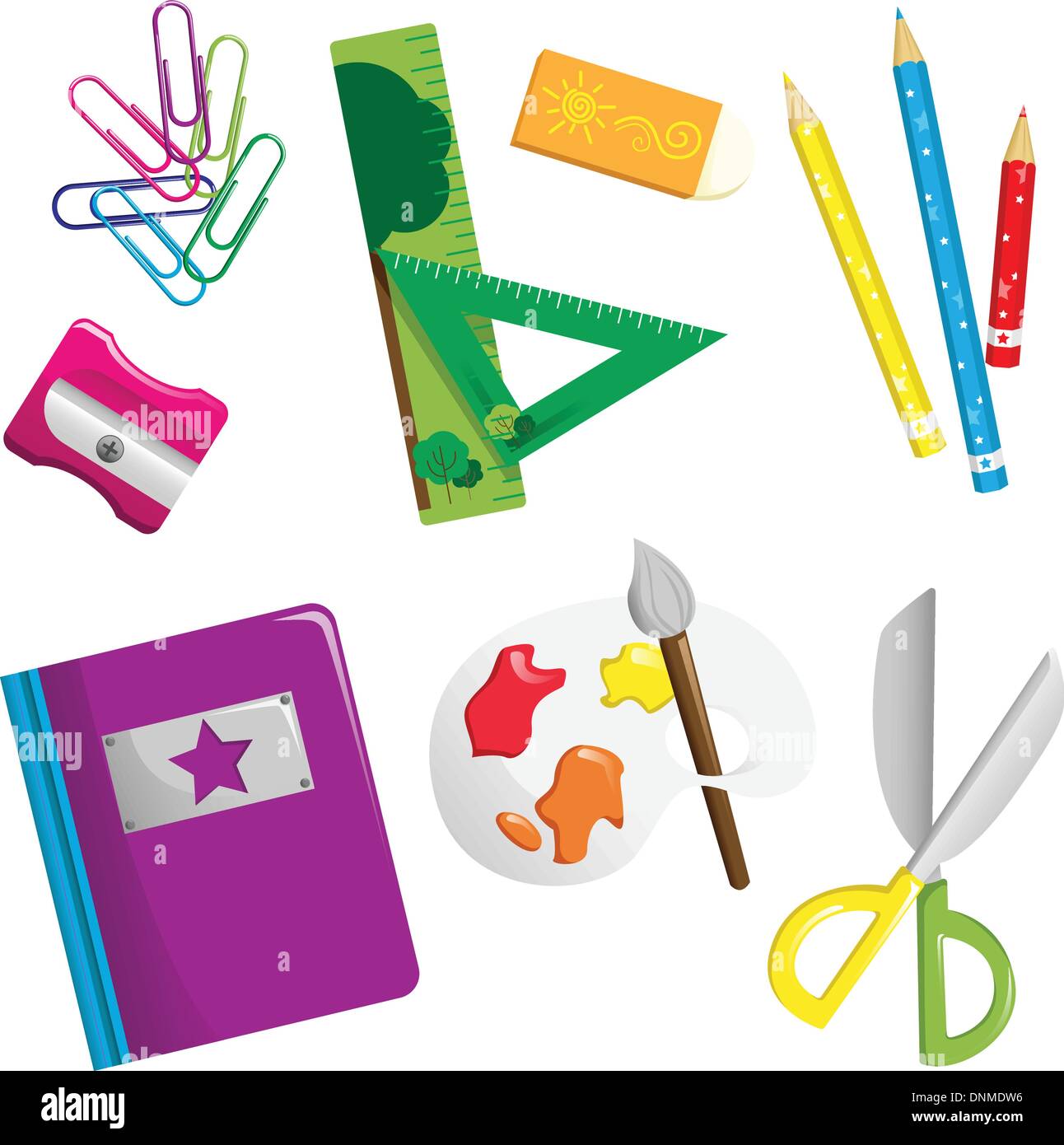 Una illustrazione vettoriale di forniture scolastiche icone Illustrazione Vettoriale