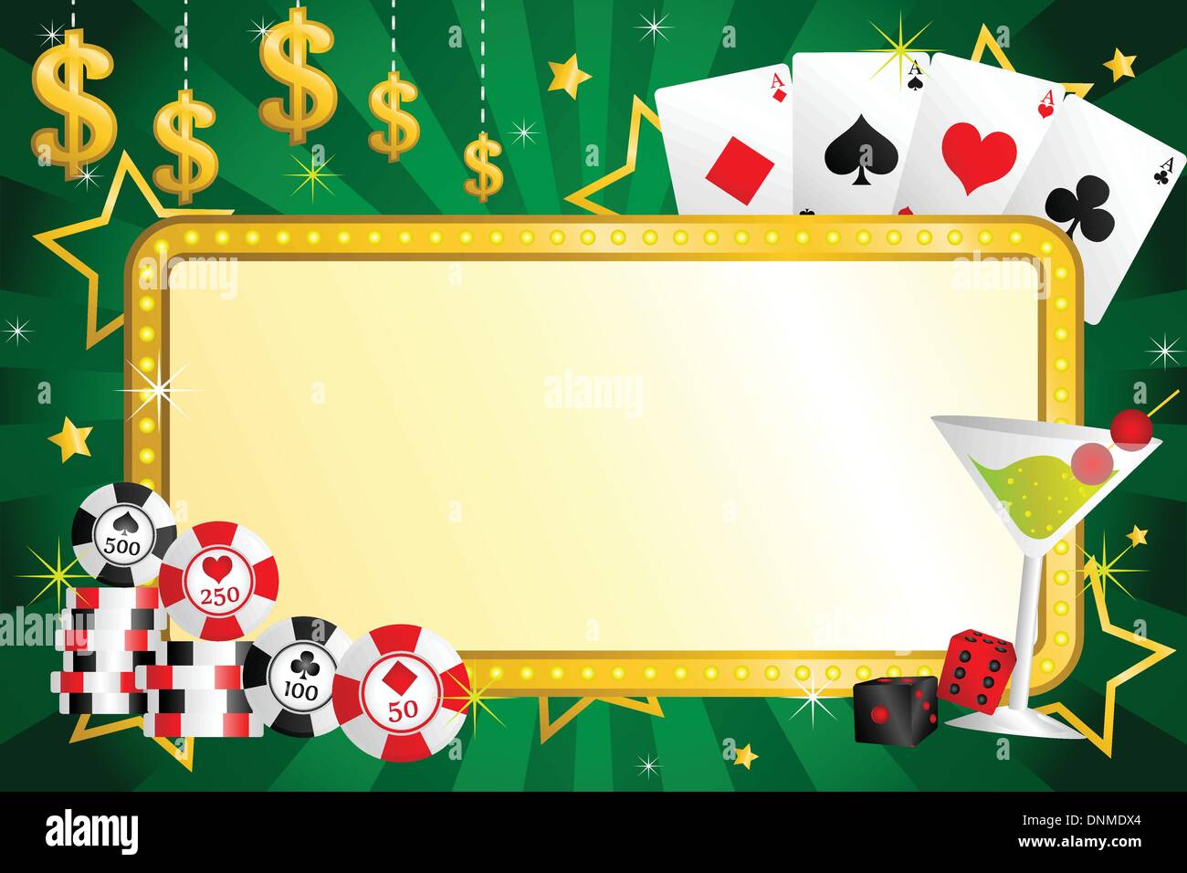 Una illustrazione vettoriale del gioco d'azzardo sfondo con poker chips e carte Illustrazione Vettoriale