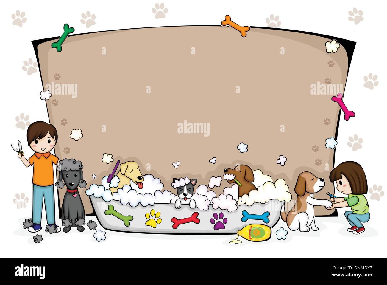 Una illustrazione vettoriale di animali domestici toelettatura banner Illustrazione Vettoriale