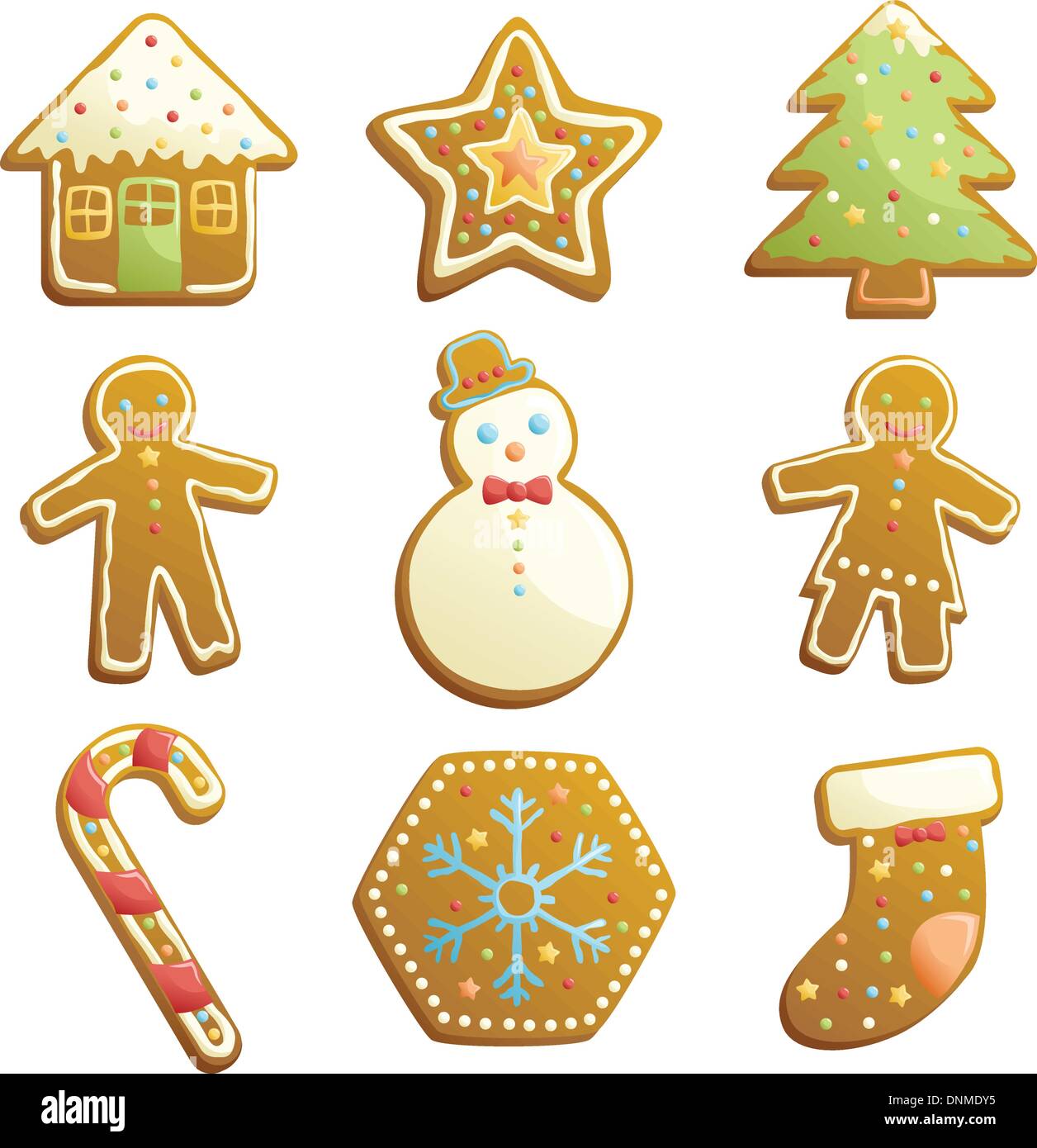 Una illustrazione vettoriale di gingerbread cookie icone Illustrazione Vettoriale