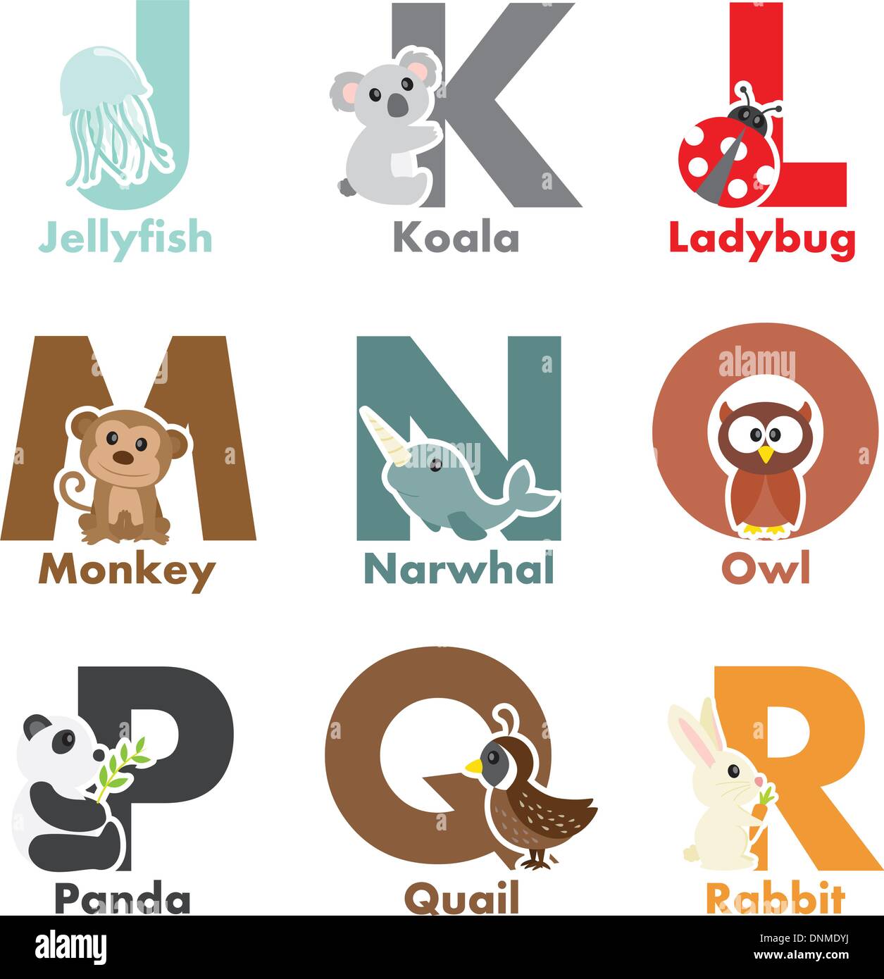 Una illustrazione vettoriale alfabeto di animali da J a R Illustrazione Vettoriale