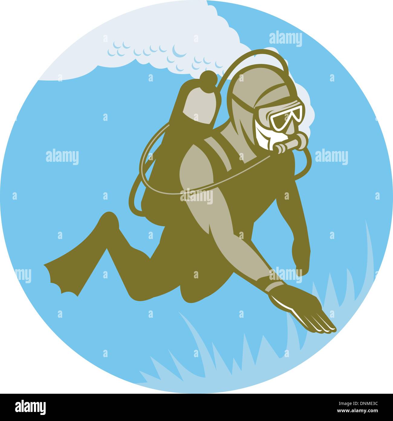 Illustrazione di un subacqueo immersioni subacquee Illustrazione Vettoriale