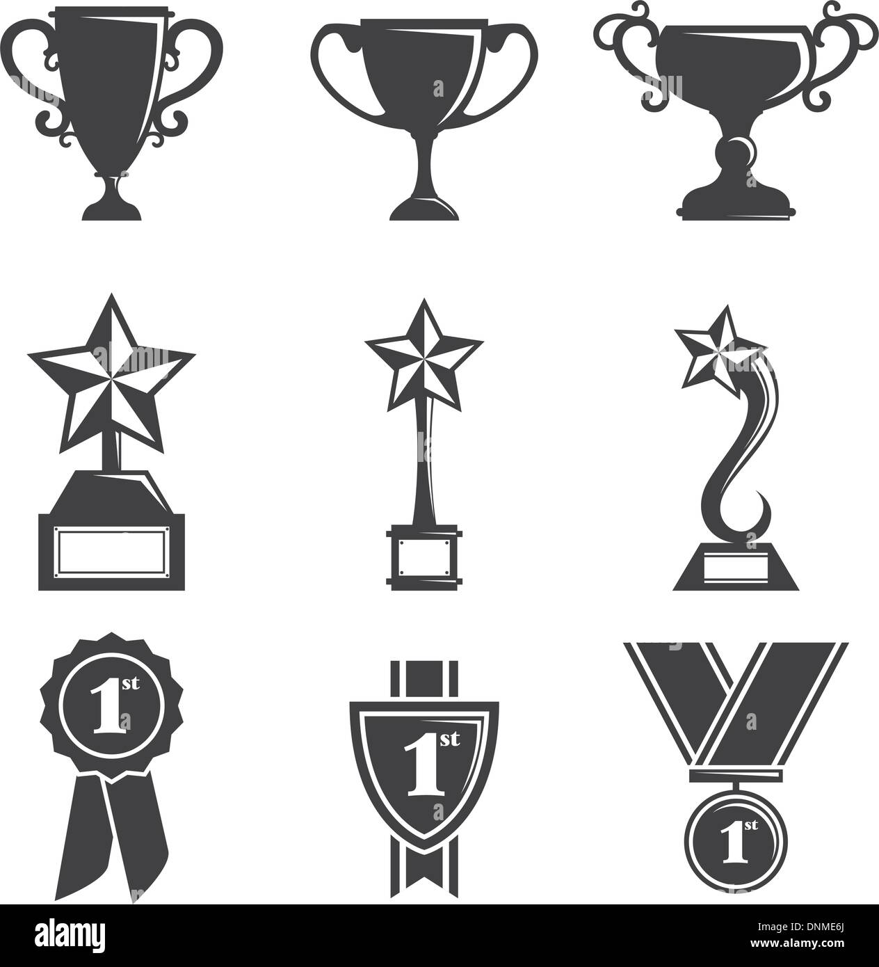 Una illustrazione vettoriale di un set di icone di trofei Illustrazione Vettoriale