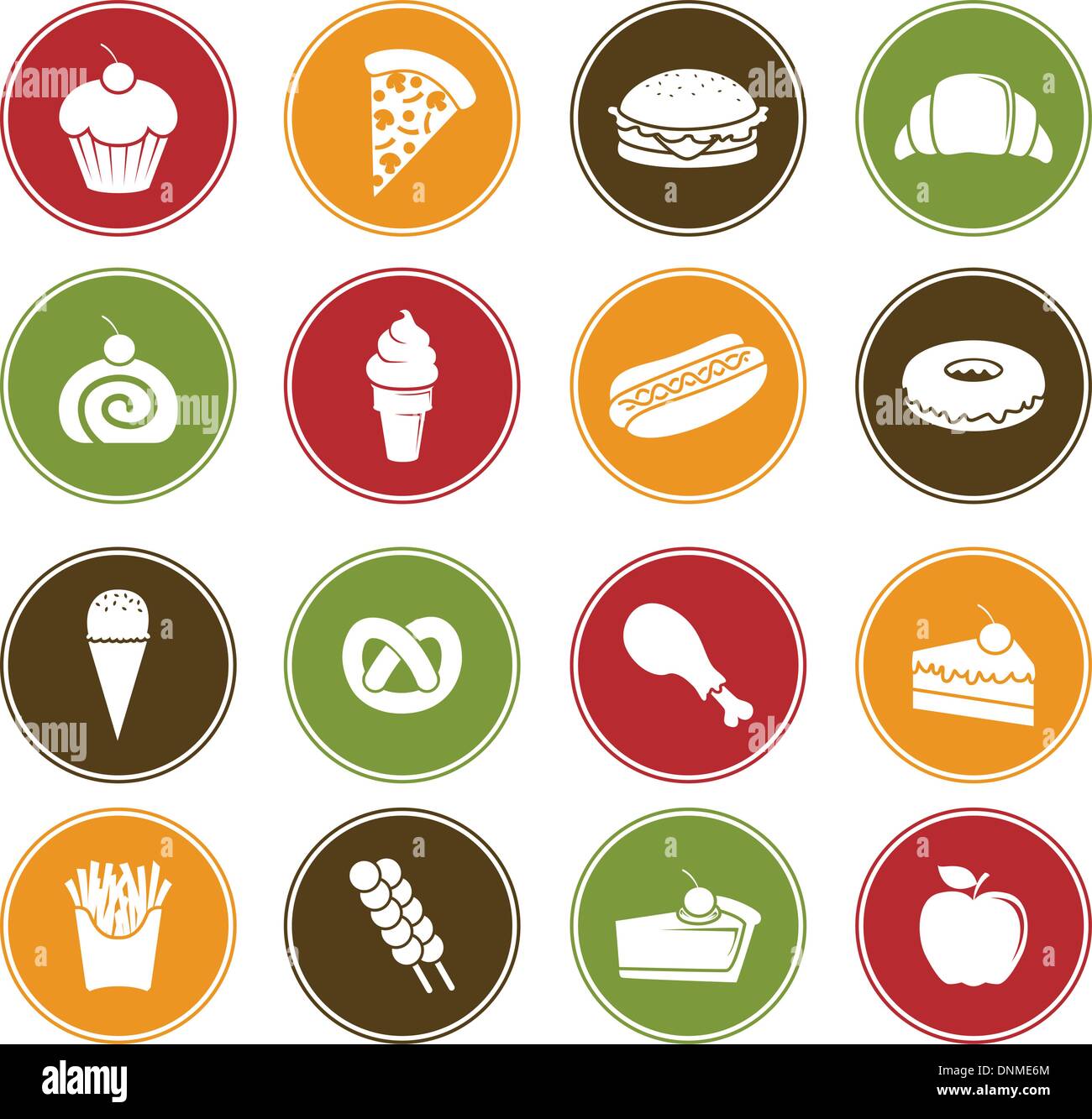 Una illustrazione vettoriale di diverse icone di cibo Illustrazione Vettoriale