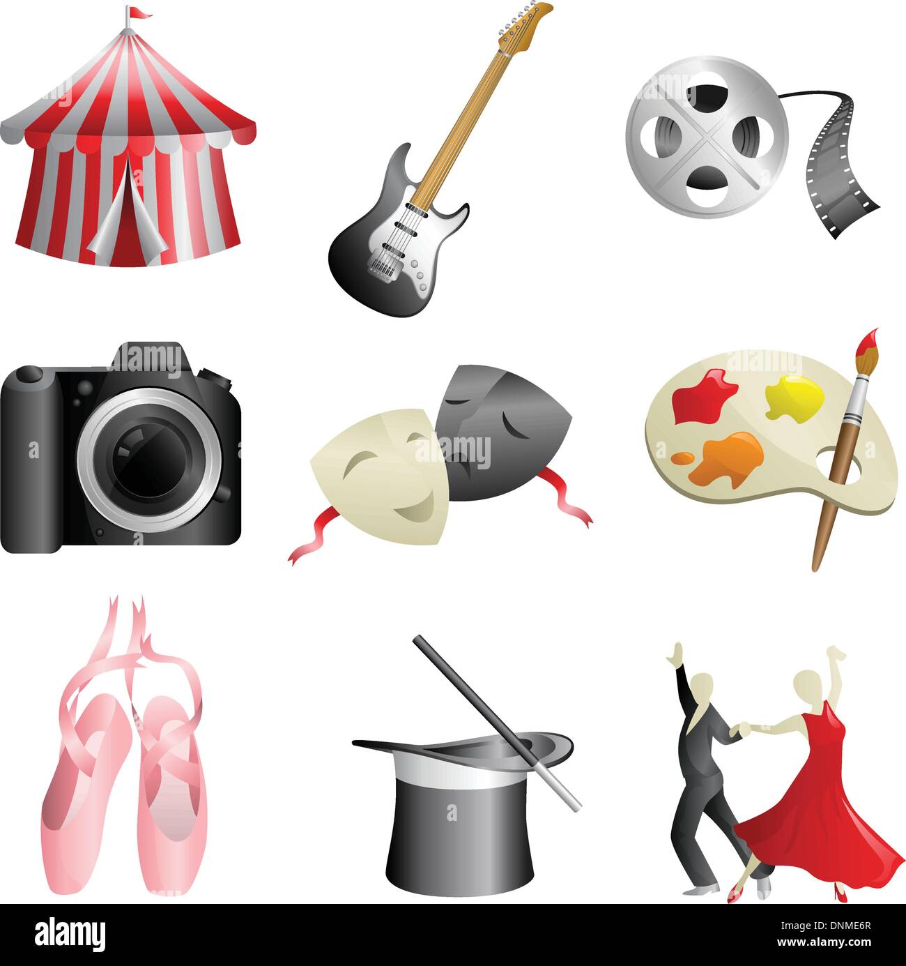 Una illustrazione vettoriale di arte e intrattenimento icone Illustrazione Vettoriale