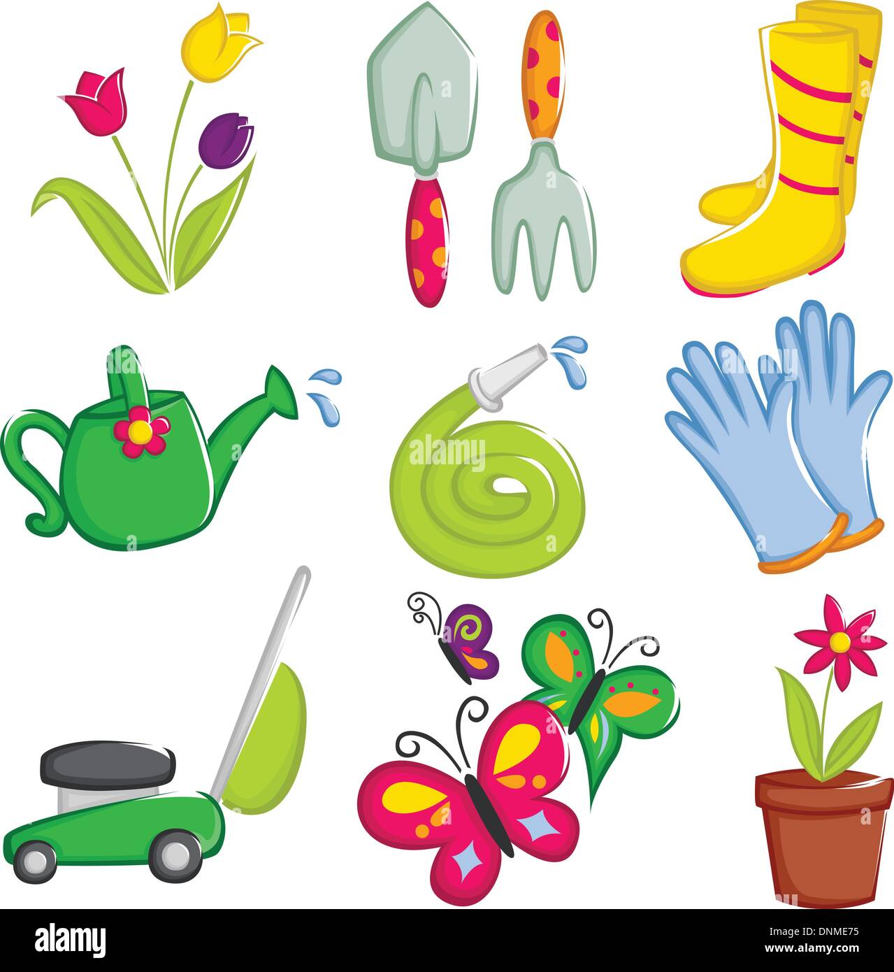 Una illustrazione vettoriale di primavera icone di giardinaggio Illustrazione Vettoriale