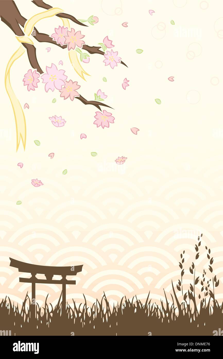 Una illustrazione vettoriale della molla Cherry Blossoms sfondo Illustrazione Vettoriale