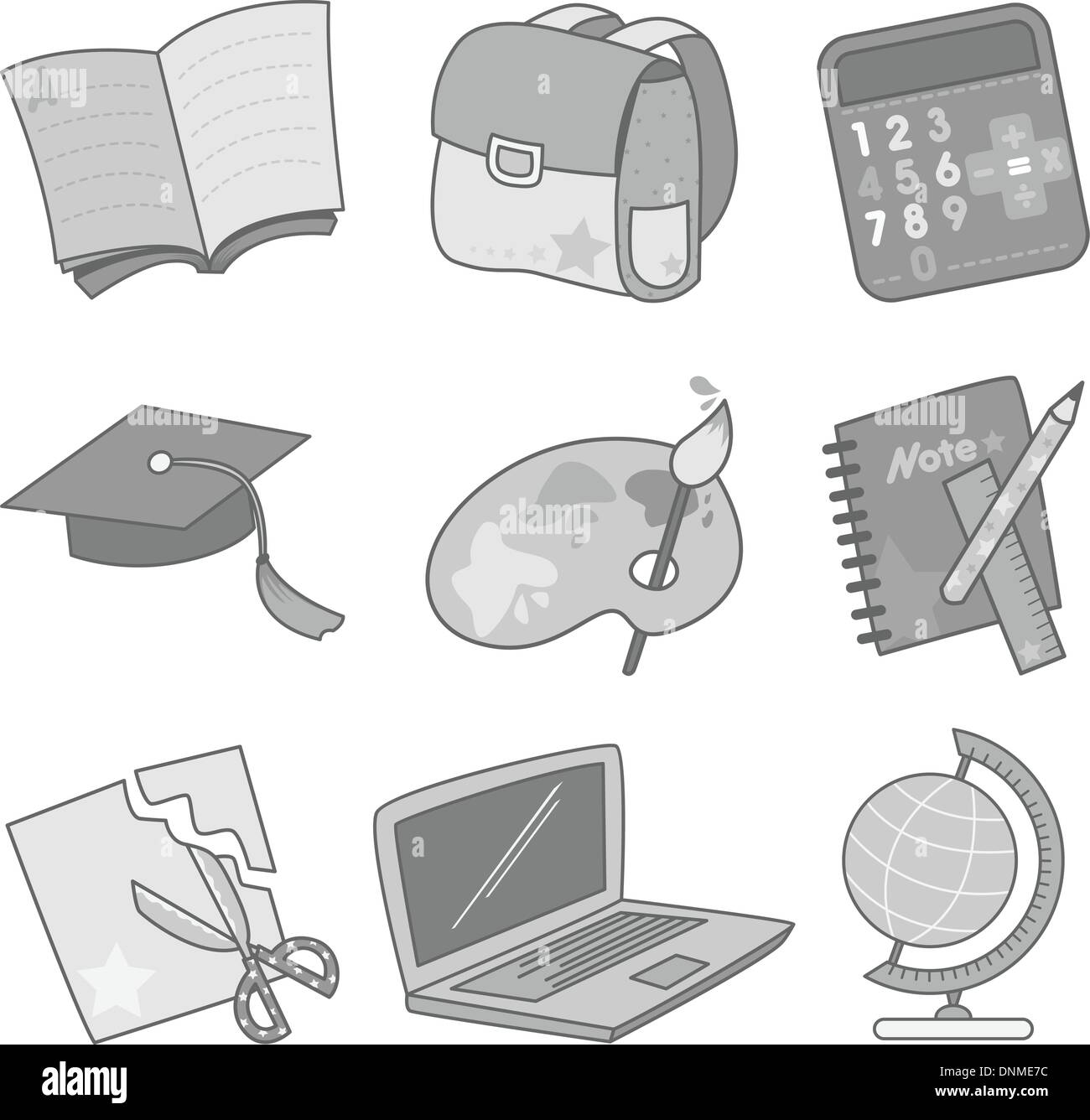 Una illustrazione vettoriale di un set di icone di istruzione Illustrazione Vettoriale