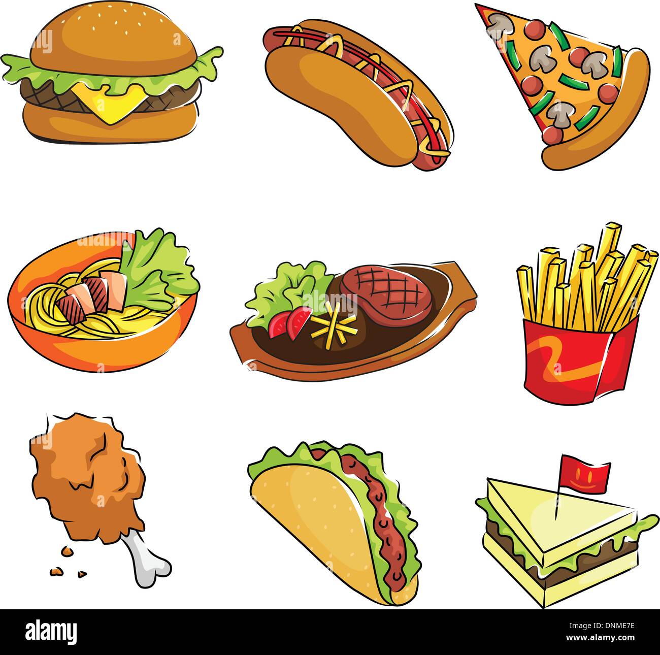 Una illustrazione vettoriale di fast food icone Illustrazione Vettoriale