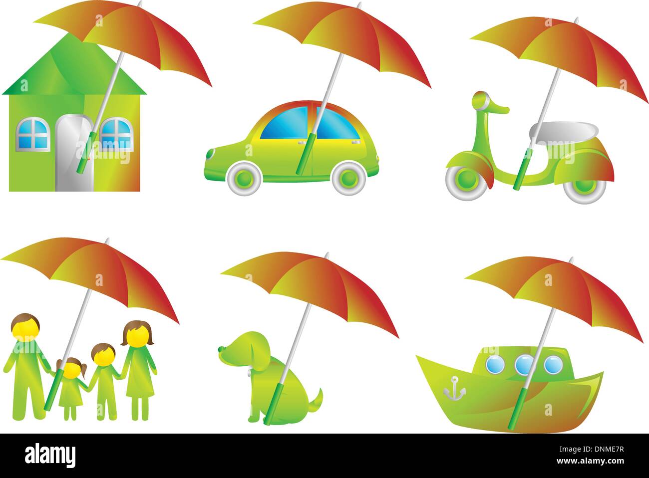 Una illustrazione vettoriale di un set di icone di assicurazione Illustrazione Vettoriale
