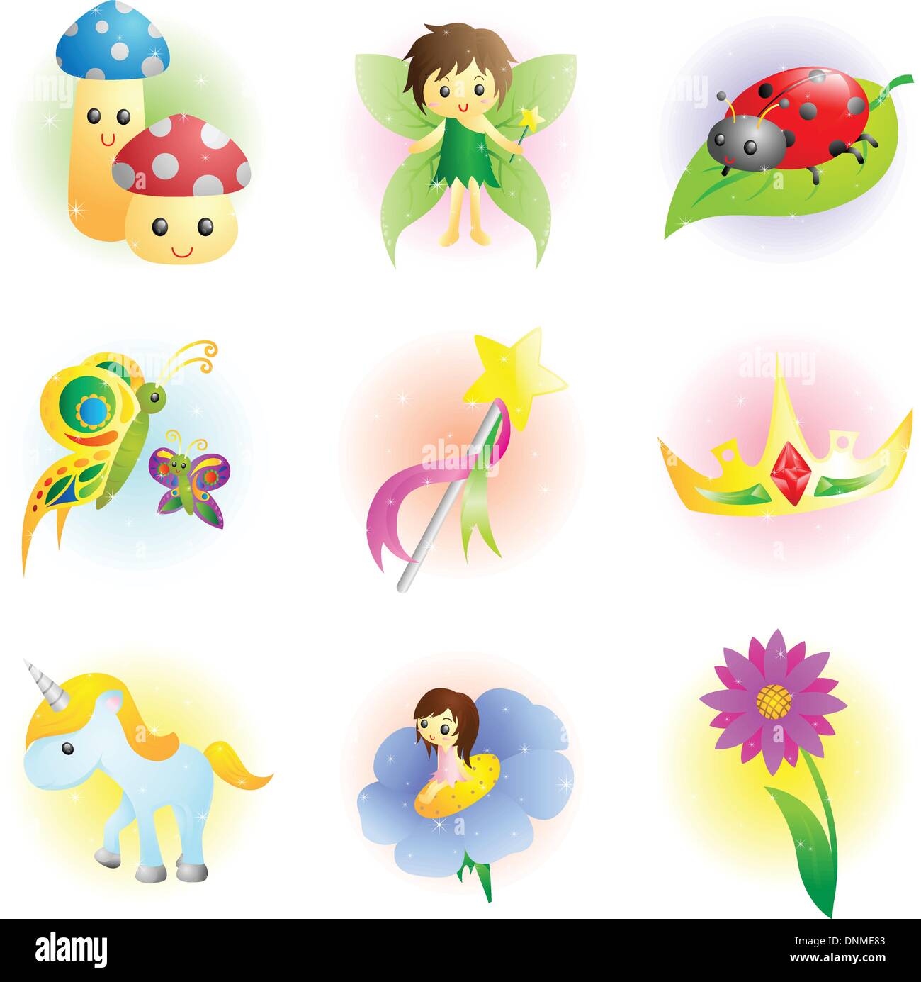 Una illustrazione vettoriale di fantasia icone fairy Illustrazione Vettoriale