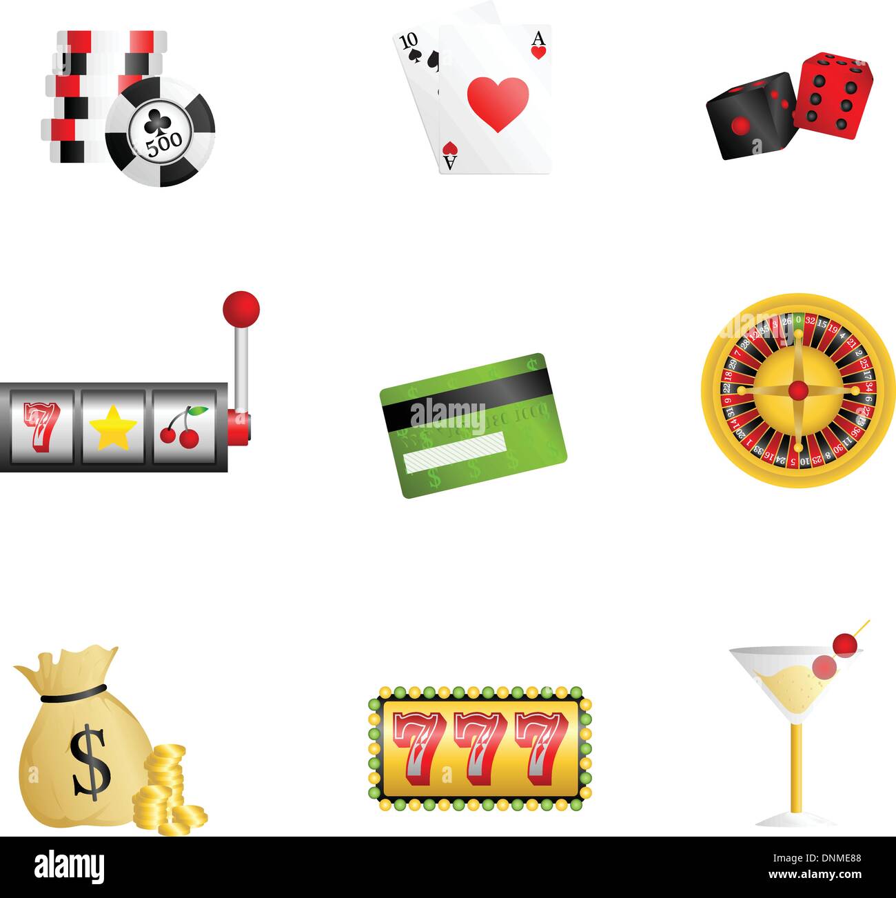 Una illustrazione vettoriale del gioco d'azzardo icone correlate Illustrazione Vettoriale