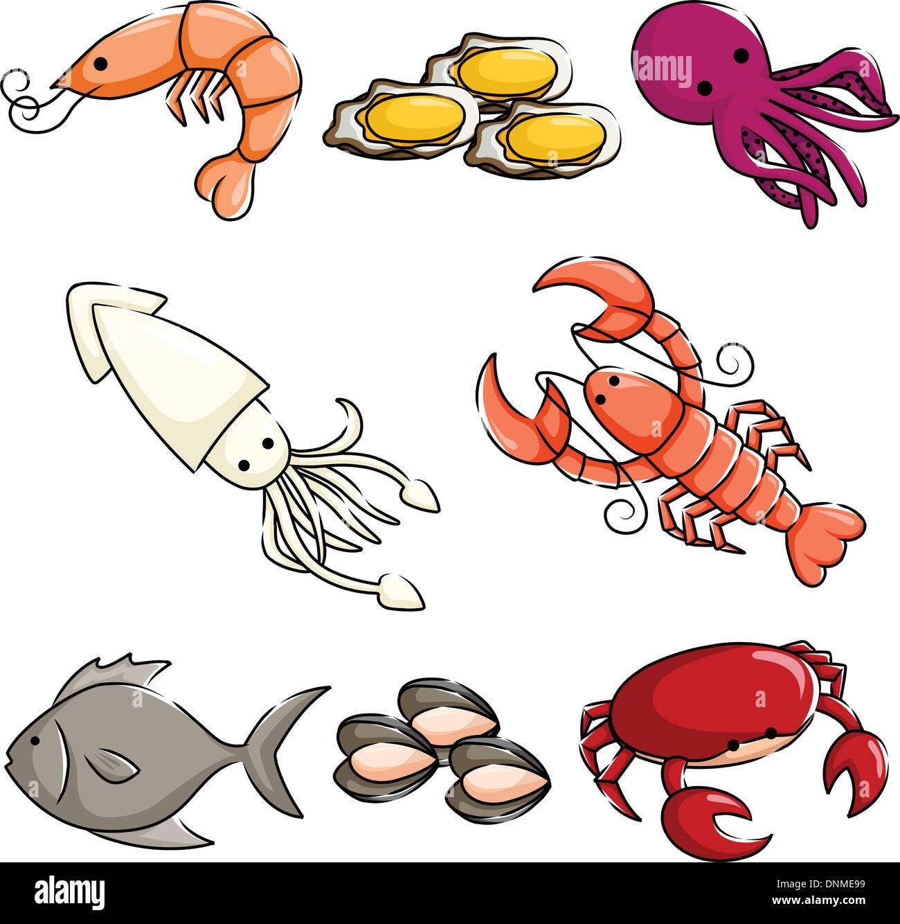 Una illustrazione vettoriale di diversi animali marini icone Illustrazione Vettoriale