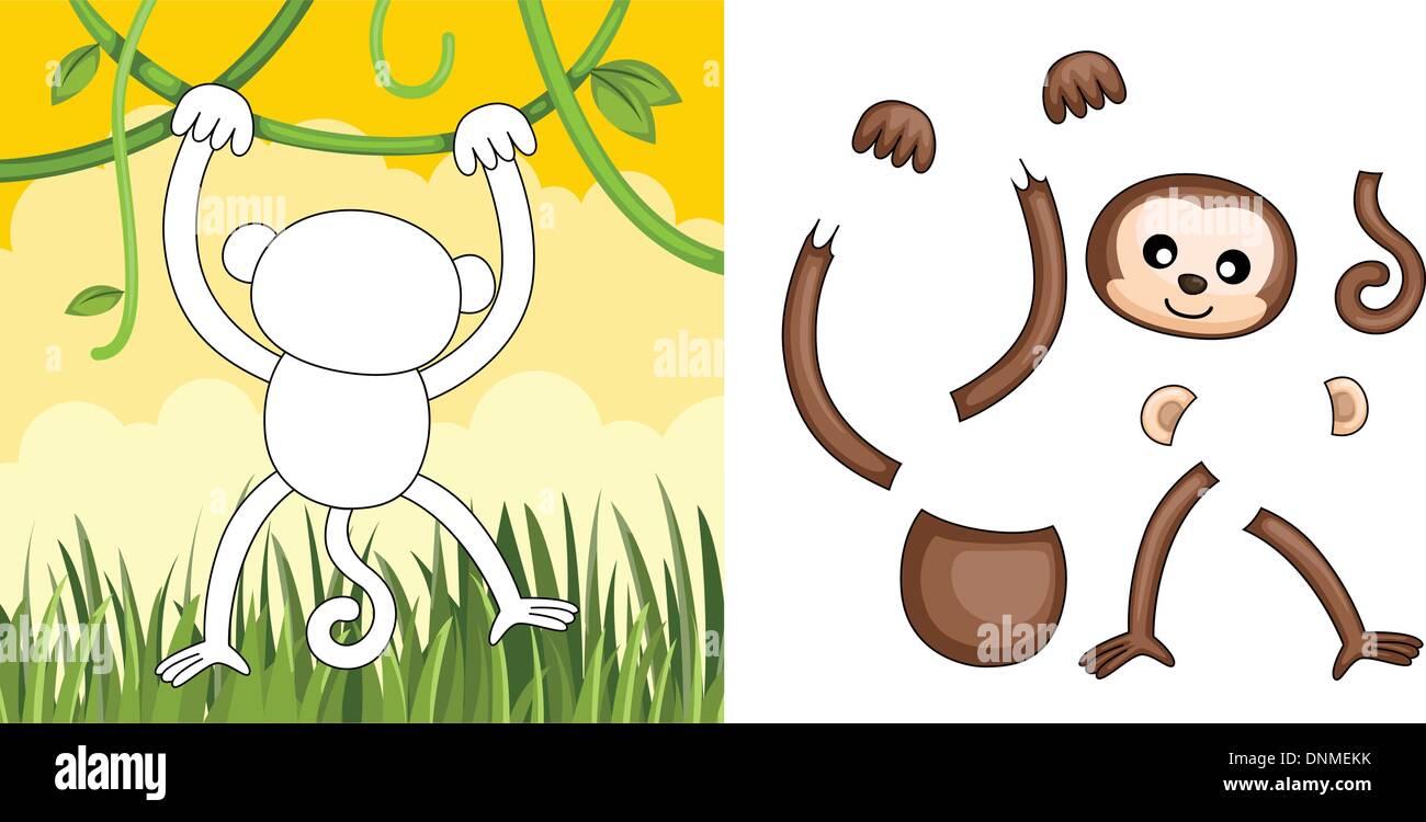 Una illustrazione vettoriale di un puzzle di scimmia Illustrazione Vettoriale