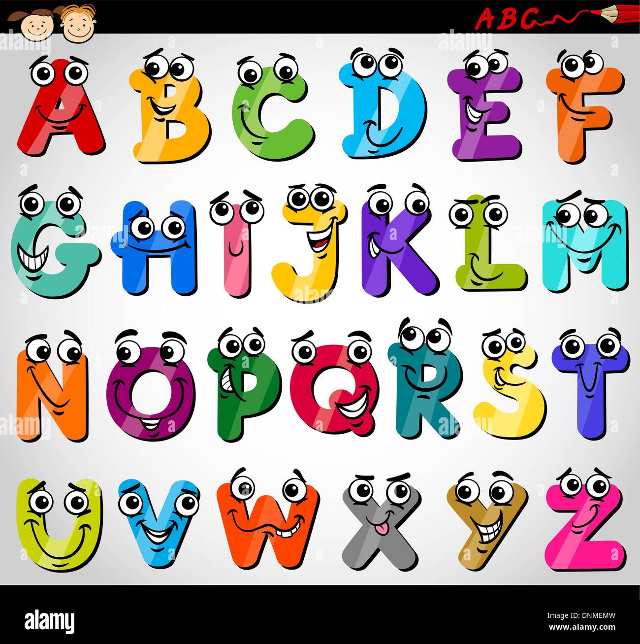 Illustrazione del fumetto di divertenti lettere maiuscole alfabeto per  Bambini Educazione Immagine e Vettoriale - Alamy