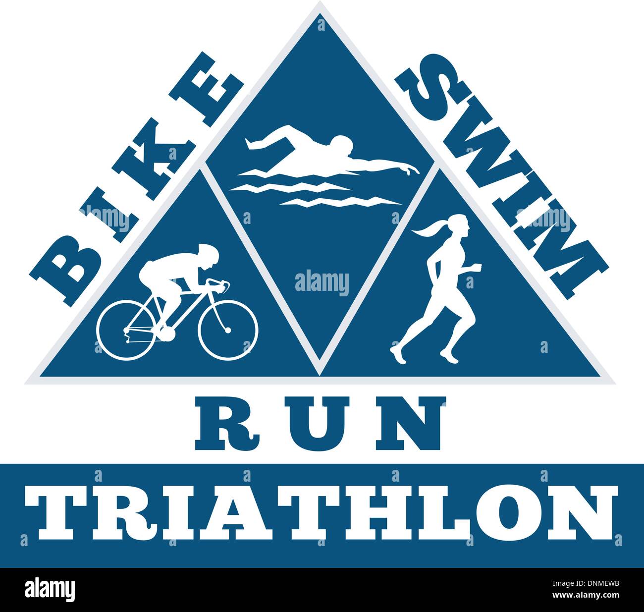 Illustrazione che mostra la progressione del triathlon che mostra un atleta di nuoto, andare in bicicletta o fare escursioni in bicicletta e di finitura con un'esecuzione. Illustrazione Vettoriale