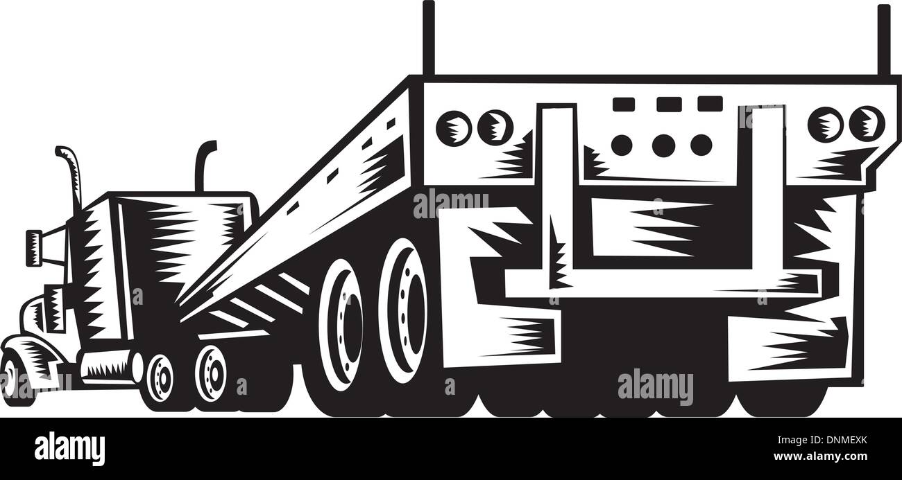 Illustrazione di un camion e rimorchio osservato dalla parte posteriore Illustrazione Vettoriale