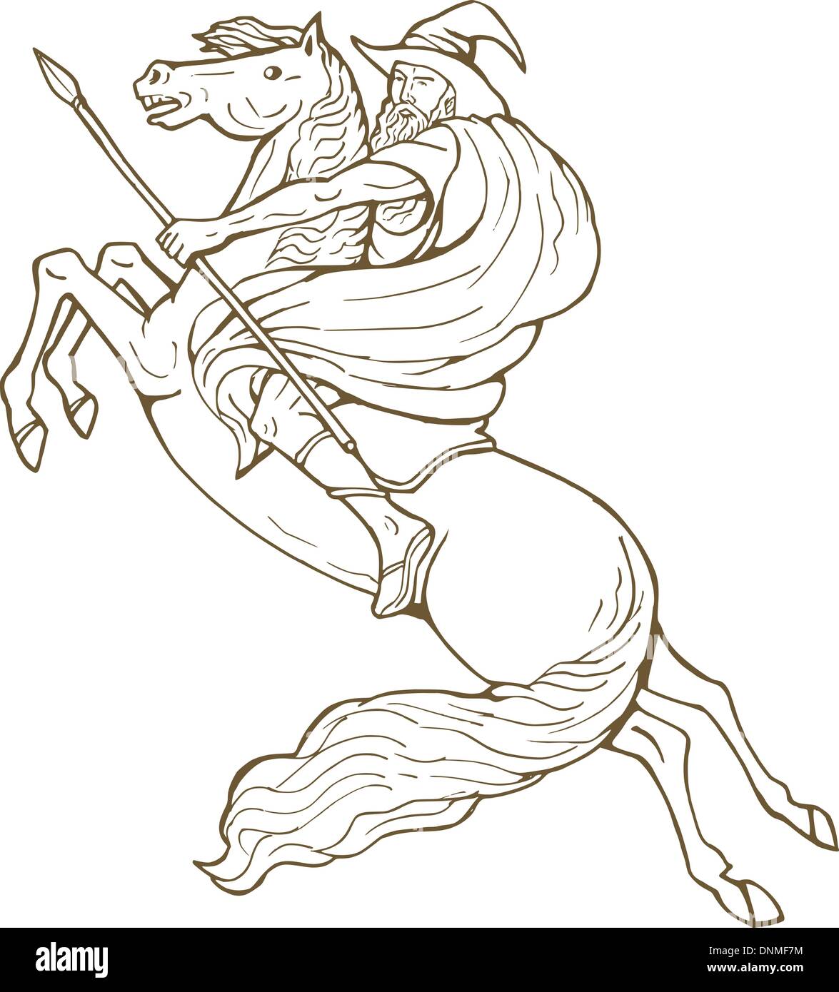 Illustrazione di dio norvegese Odin di equitazione isolato su bianco Illustrazione Vettoriale