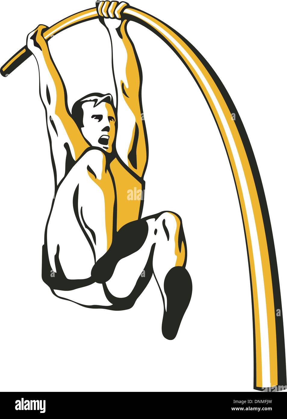 Illustrazione di un atleta pole vault isolati su sfondo bianco fatto in stile retrò. Illustrazione Vettoriale