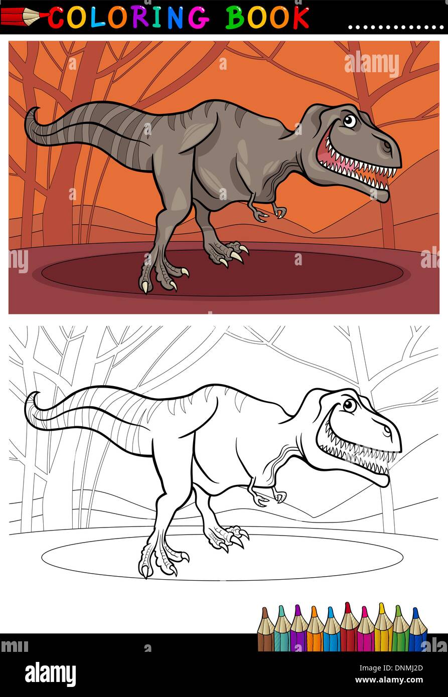 Cartoon illustrazione del Tyrannosaurus Rex Dinosauro Rettile specie nel mondo preistorico per libro da colorare e istruzione Illustrazione Vettoriale